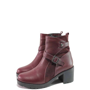 Винени дамски боти, естествена кожа и естествена велурена кожа - ежедневни обувки за есента и зимата N 100016626