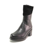 Черни дамски боти, естествена кожа и естествена велурена кожа - ежедневни обувки за есента и зимата N 100016608