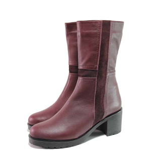 Винени дамски боти, естествена кожа - ежедневни обувки за есента и зимата N 100016607