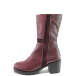 Винени дамски боти, естествена кожа - ежедневни обувки за есента и зимата N 100016607