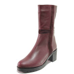 Винени дамски боти, естествена кожа - ежедневни обувки за есента и зимата N 100016607