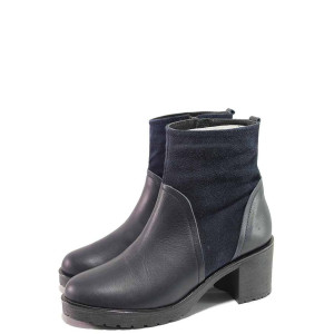 Тъмносини дамски боти, естествена кожа и естествена велурена кожа - ежедневни обувки за есента и зимата N 100016629