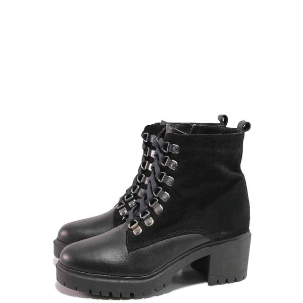 Черни дамски боти, естествена кожа и естествена велурена кожа - ежедневни обувки за есента и зимата N 100016610