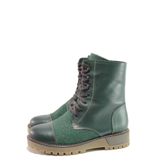 Зелени дамски боти, естествена кожа - ежедневни обувки за есента и зимата N 100016609