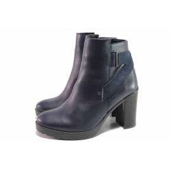Тъмносини анатомични дамски боти, естествена кожа и естествена велурена кожа - ежедневни обувки за есента и зимата N 100016613