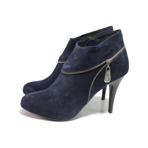 Тъмносини анатомични дамски боти, естествен велур - ежедневни обувки за есента и зимата N 100016611