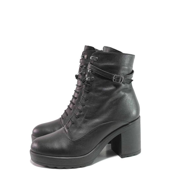 Черни дамски боти, естествена кожа - ежедневни обувки за есента и зимата N 100016631