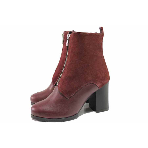 Винени анатомични дамски боти, естествена кожа и естествена велурена кожа - ежедневни обувки за есента и зимата N 100016630