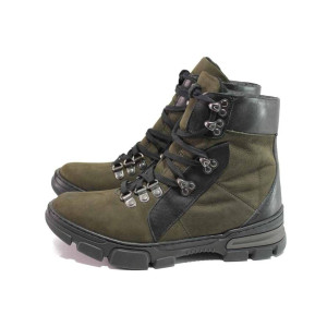 Зелени анатомични юношески боти, естествен набук - спортни обувки за есента и зимата N 100016622