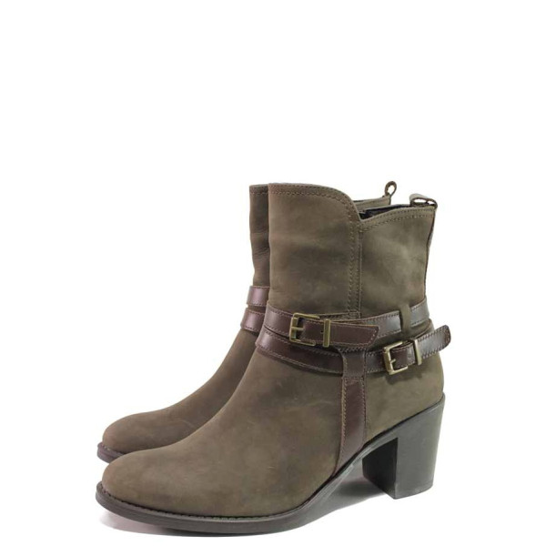 Кафяви дамски боти, естествен набук - ежедневни обувки за есента и зимата N 100016541