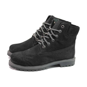 Черни анатомични юношески боти, естествен набук - ежедневни обувки за есента и зимата N 100016551