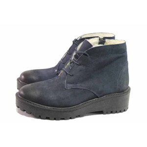 Тъмносини анатомични дамски боти, естествен набук - ежедневни обувки за есента и зимата N 100016538