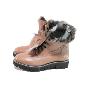 Розови дамски боти, естествена кожа - ежедневни обувки за есента и зимата N 100016553