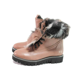 Розови дамски боти, естествена кожа - ежедневни обувки за есента и зимата N 100016553