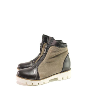 Кафяви дамски боти, естествена кожа и естествена велурена кожа - ежедневни обувки за есента и зимата N 100016555