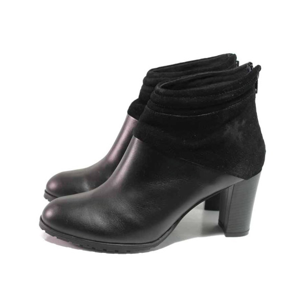 Черни анатомични дамски боти, естествена кожа и естествена велурена кожа - елегантни обувки за есента и зимата N 100016556