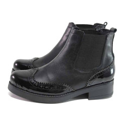 Черни анатомични дамски боти, естествена кожа и лачена естествена кожа  - ежедневни обувки за есента и зимата N 100016559