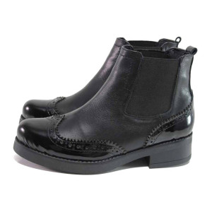 Черни анатомични дамски боти, естествена кожа и лачена естествена кожа  - ежедневни обувки за есента и зимата N 100016559