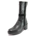 Черни дамски боти, естествена кожа и естествена велурена кожа - елегантни обувки за есента и зимата N 100016562