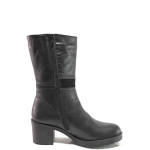 Черни дамски боти, естествена кожа и естествена велурена кожа - елегантни обувки за есента и зимата N 100016562