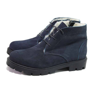 Тъмносини дамски боти, естествен набук - ежедневни обувки за есента и зимата N 100016519