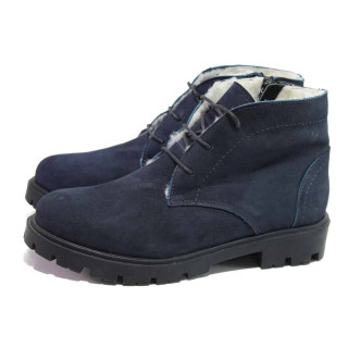 Тъмносини дамски боти, естествен набук - ежедневни обувки за есента и зимата N 100016519