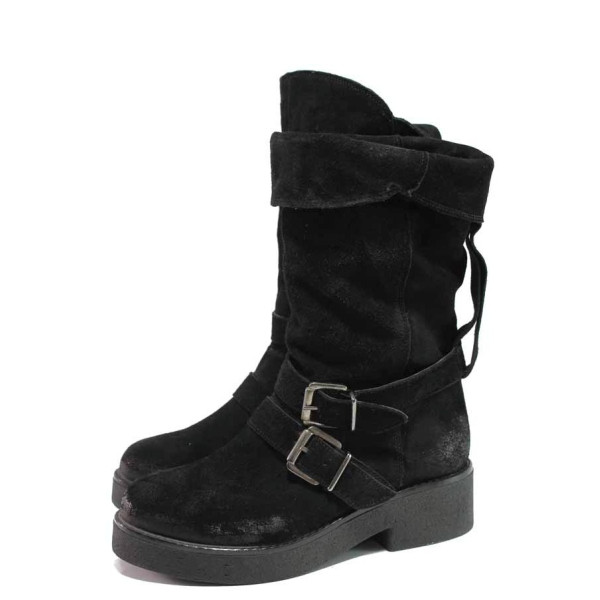 Черни дамски боти, естествена кожа - ежедневни обувки за есента и зимата N 100016528