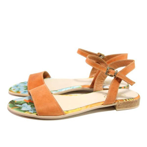 Оранжеви дамски сандали, естествена кожа - всекидневни обувки за пролетта и лятото N 100016643