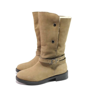 Бежови анатомични дамски ботуши, естествен набук - всекидневни обувки за есента и зимата N 100016656