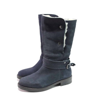 Сини анатомични дамски ботуши, естествен набук - ежедневни обувки за есента и зимата N 100016655