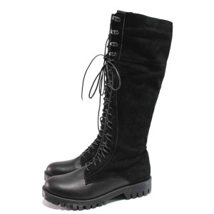 Черни дамски ботуши, естествена кожа и естествена велурена кожа - всекидневни обувки за есента и зимата N 100016660