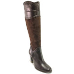 Кафяви дамски ботуши, естествена кожа и естествена велурена кожа - официални обувки за есента и зимата N 100016650