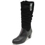 Черни дамски ботуши, естествена кожа и естествена велурена кожа - всекидневни обувки за есента и зимата N 100016649