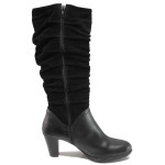 Черни дамски ботуши, естествена кожа и естествена велурена кожа - всекидневни обувки за есента и зимата N 100016649
