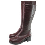 Винени дамски ботуши, естествена кожа - ежедневни обувки за есента и зимата N 100016653