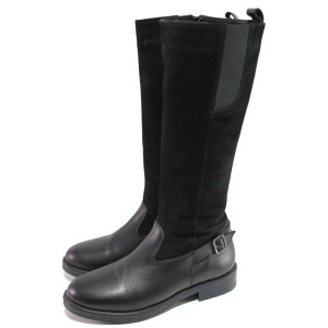 Черни дамски ботуши, естествен набук - ежедневни обувки за есента и зимата N 100016663