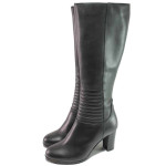 Черни дамски ботуши, естествена кожа - официални обувки за есента и зимата N 100016672