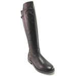 Черни дамски ботуши, естествена кожа - ежедневни обувки за есента и зимата N 100016648