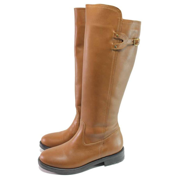 Кафяви дамски ботуши, естествена кожа - всекидневни обувки за есента и зимата N 100016647
