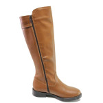 Кафяви дамски ботуши, естествена кожа - всекидневни обувки за есента и зимата N 100016647