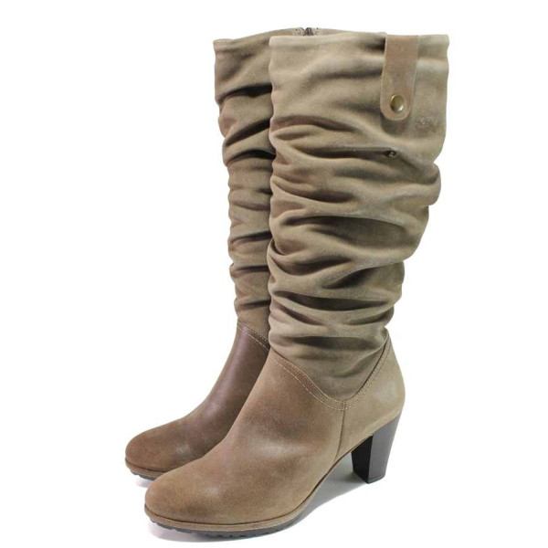 Бежови дамски ботуши, естествена кожа - ежедневни обувки за есента и зимата N 100016646