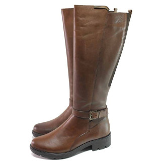Кафяви дамски ботуши, естествена кожа - всекидневни обувки за есента и зимата N 100016645