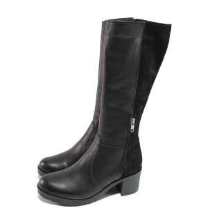 Черни дамски ботуши, естествена кожа - всекидневни обувки за есента и зимата N 100016658