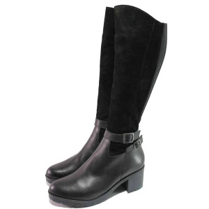 Черни дамски ботуши, естествен набук - всекидневни обувки за есента и зимата N 100016664