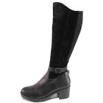 Черни дамски ботуши, естествен набук - всекидневни обувки за есента и зимата N 100016664