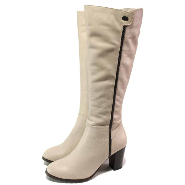 Светлобежови дамски ботуши, естествена кожа - всекидневни обувки за есента и зимата N 100016666
