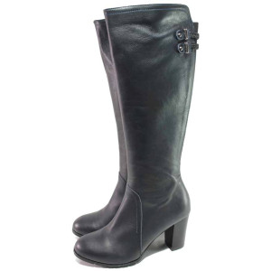 Тъмносини дамски ботуши, естествена кожа - ежедневни обувки за есента и зимата N 100016665