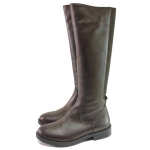 Тъмнокафяви дамски ботуши, естествена кожа - всекидневни обувки за есента и зимата N 100016668