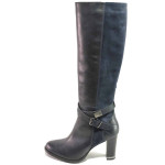 Сини дамски ботуши, естествена кожа и естествена велурена кожа - официални обувки за есента и зимата N 100016659