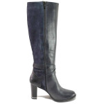 Сини дамски ботуши, естествена кожа и естествена велурена кожа - официални обувки за есента и зимата N 100016659